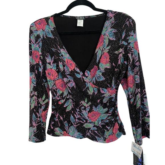 VTG NWT MSK Faux Wrap Black Blouse Floral Glitter ,Whimsigoth, Fairy Grunge Sz M - Picture 1 of 6